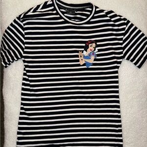 Zara Black & White Striped Tee with Snow White Patch